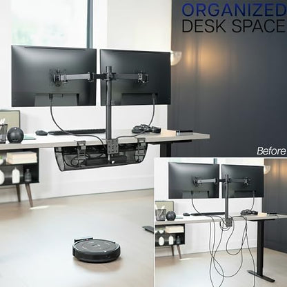 VIVO No Drill Clamp-on 24 inch Mesh Net Under Desk Cable Management Wire Organizer, Adjustable Home Office Standing Desk Cord Storage Sleeve, Black, DESK-AC24MH (Pack of 2) - size: 24" (Pack of 2)