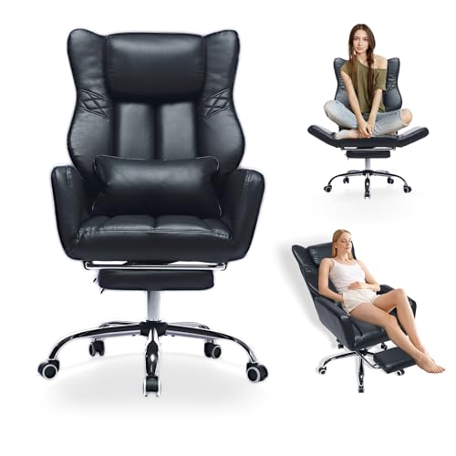 Cross Legged Office Chair with Foot Rest, Flip Armrest | Big and Tall, Criss Cross Gaming Chair, 155° Reclining Computer Chair, 360° Swivel Desk Chair for Home Office - color: Black