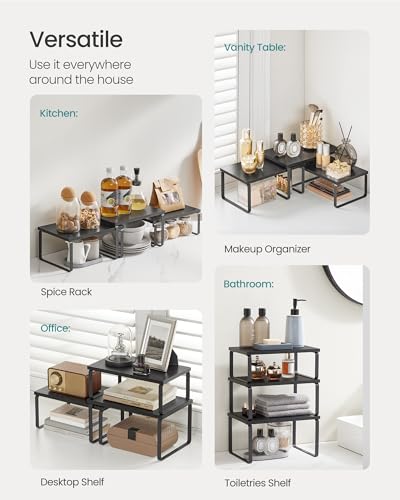 SONGMICS Cabinet Organizer Shelf, Set of 3 Spice Rack, Kitchen Storage | Kitchen Counter Shelves, Kitchen Storage, Spice Rack, Ebony, BYSTRO Collection UKCS220B01 - color: Anthracite Gray + Matte Black