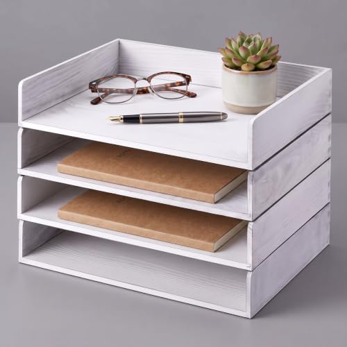 Yeaqee 4 Pcs Stackable Organizer Tray Wood Desk Organizer, Vintage White - color: Vintage White
