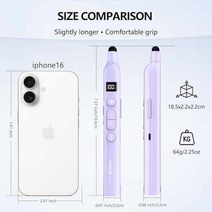 N21 Bluetooth Presentation Clicker for PowerPoint with Retractable Pointer | ①Laser Pointer②Telescopic touch pen③Countdown timer, vibration alert ④Customizable Button ⑤Rechargeable;battery level display - color: Purple - Green Pointer