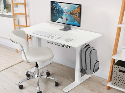 SHW 40 x 22 Inches Electric Height Adjustable Sit to Stand Desk, White | with Hanging Hooks and Cable Management, White Frame and White Top - color: White, size: 40-Inch