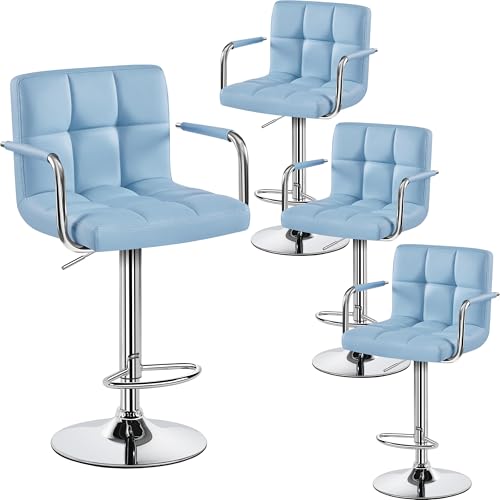 Yaheetech Bar Stools Set of 4, Swivel with Backs, Adjustable Height, Blue - color: Blue, size: Set of 4