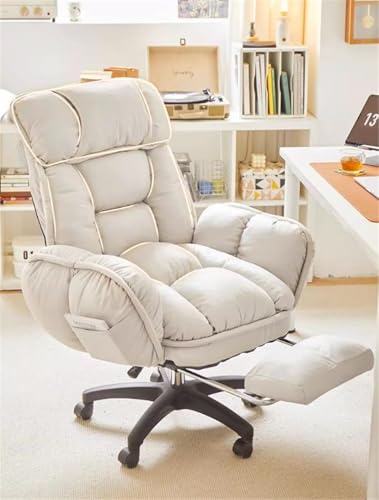 Black Wheels Executive Chair, Padded Arm with Footrest Adjustable Seat Height Computer Chair Sitting Office Chair Reclining Boss Chair Lazy Swivel Sofa Chair -Beige Adjustable Arms - color: Beige, size: Adjustable Arms