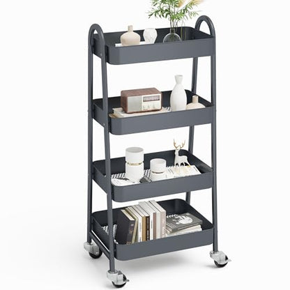 NEWBULIG 4-Shelf Metal Rolling Storage Utility Cart with Lockable Wheels - color: Gray, size: 4 Shelves