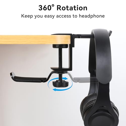 aceyoon Under Desk Headphone Hanger, 360 Degree Swivel Dual Stand, Aluminum Alloy Headset Stand for Desk,Headphone Hook for Gaming Headset,Bag, Black
