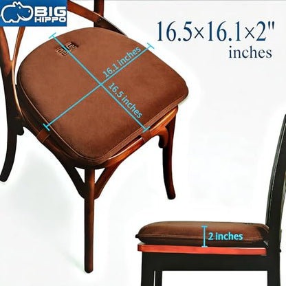 Big Hippo Chair Pads, Memory Foam Chair Seat Cushion Non Slip Rubber Back Thicken Chair Padding with Elastic Bands for Home Office Outdoor Seats (Brown-1pc) - color: Brown