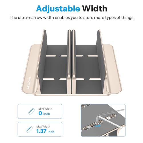 OMOTON 3-Slot Multiple Vertical Laptop Stand, Fits MacBook, Starlight | Adjustable Width 0-1.38", Aluminum Office Space-Saving for Desk, Fits MacBook/Book/iPad Up to 17.3in - color: Three Slots-Starlight