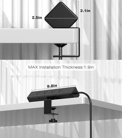 Desk Clamp Power Strip, 40W Total Fast Charging Station, Desk Edge Mount Power Strip, 8 USB Ports(4 USB C) & 8 AC Outlets, Fit 1.9" Tabletop Edge(6Ft 14AWG Cable) - color: Black, size: 6FT