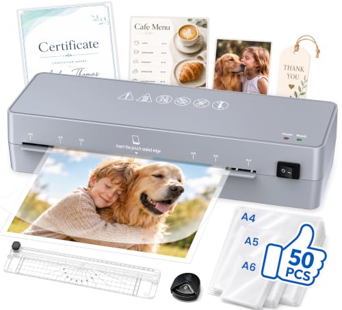 MAXDONE Laminator Machine 9-Inch - 5-in-1 Thermal Laminator Kit | with 50 Laminating Sheets, Fast Warm-Up, Paper Trimmer & Corner Rounder for Photos, Documents, Home, School & Office