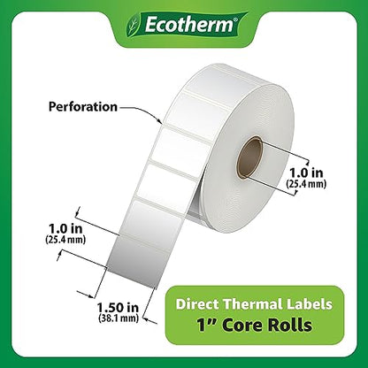 1.5" x 1" Thermal Labels | 4 Rolls | 1,325 Labels/Roll | 5,300 Total | fits Zebra, Munbyn, Rollo, Godex, Arkscan, iDPRT, Offnova Thermal Printers | Blank White Adhesive Stickers by Ecotherm - size: 1.5 x 1 White - 5300 Labels