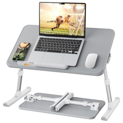 SAIJI Non-Slip Leather Lap Desk Laptop Bed Tray Table, Laptop Stand for Bed - color: Gray, size: Medium