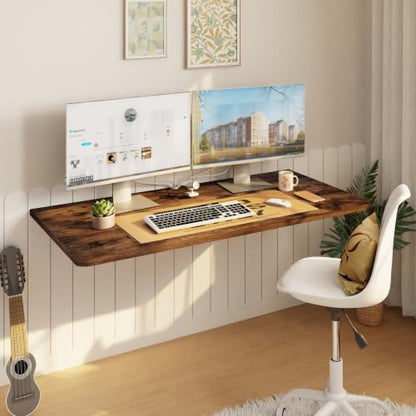 IAE Wall Mount Folding Desk,Floating Computer Desk for Small Spaces,Rustic | 36x22in engineered wood desktop with metal brackets, folds flat to save space in home office, apartment and laundry room - color: Rustic, size: 36"*22"