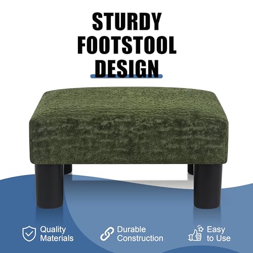 Joveco Small Foot Rest Stool Ottoman, 3D Velvet Square Upholstered Footstool for Chair, Under Desk, Office, Living Room, Deep Green - color: Deep Green
