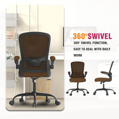 Mimoglad Office Chair, Ergonomic Desk Chair with Adjustable Lumbar Support, High Back Mesh Computer Chair with Flip-up Armrests-Task Chairs, Executive Chair for Home Office - color: Brown, Caramel