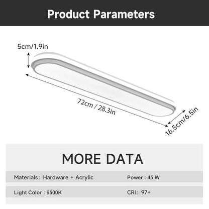 72cm 45W LED Ceiling Light, 6500K Cool White Flush Mount, Modern Ultra Thin Metal Linear Low Profile Lighting Fixture for Kitchen Home Office Hallway Bedroom Living Room - color: White Light(CRI 97+) - B, size: 28.3 Inch