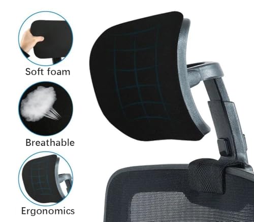 Universal Office Chair Headrest Attachment | Adjustable Desk Chair Mesh Neck Pillow | Soft Computer Armchair Head Rest | Easy to Install (Black (Black Back),clamp Inner Diameter 1.02"/2.6 cm) - color: Black (Black Back), size: clamp inner diameter 1.02"/2