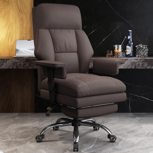 Office Chair with Leg Rest, Leather High Back Executive Office Chair with Wheels, Ergonomic Desk Chairs with Lumbar Support for Home Office - color: Brown