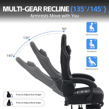 Desk Computer Gaming Chair - Ergonomic Game Office Chair with Extended Footrest and Massage Lumbar Support, Home Gamer Video Game Chairs with Spring Cushion for Adults (Pro Black Fabric) - color: Pro Black Fabric