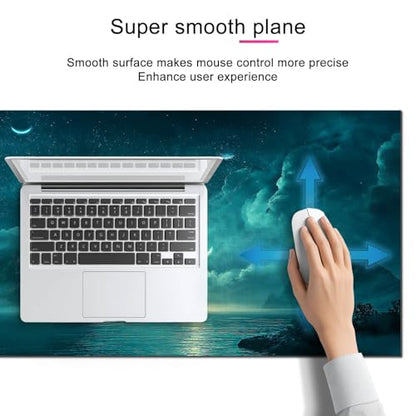 HOMETITUTE Large Mouse Pad 31.5x11.8 Inch Gaming Mousepad Teal Moon Night Seascape Art Non-Slip Keyboard Desktop Protector Mat XL Mouse Pad for Home Office Laptop Wireless Mice Accessories - color: Teal Moon Night Seascape Art