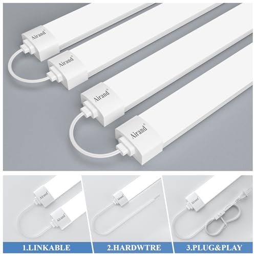 Airand Utility LED Shop Lights Fixture 4FT 2FT with Plug Linkable, 2PCS Water-Proof led Closet Lights 5000K Under Cabinet Lighting, Tube Lights 36W for Garage Kitchen Bathroom Workbench - size: 4FT-2PCS