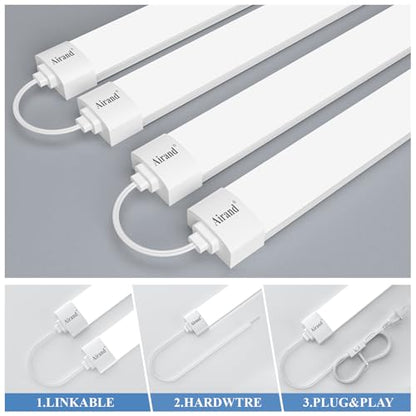 Airand Utility LED Shop Lights Fixture 4FT 2FT with Plug Linkable, 2PCS Water-Proof led Closet Lights 5000K Under Cabinet Lighting, Tube Lights 36W for Garage Kitchen Bathroom Workbench - size: 4FT-2PCS