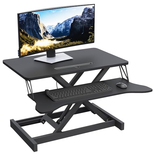 Panana Standing Desk Converter, Height Adjustable Sit to Stand Up Workstation, Dual Monitor and Laptop with Wide Keyboard Tray for Home Office (31.5")