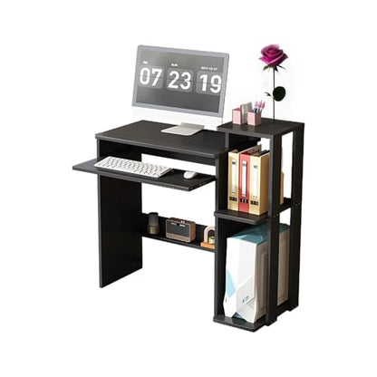 35" Compact Computer Desk with 3-Tier Storage Shelves & Keyboard Tray – Small Study Table for Bedroom or Home Office (Black) - color: Black