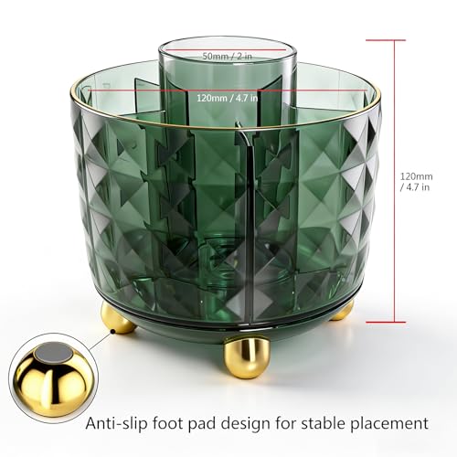 GOTOBA Dark Green Pen Pencil Holder for Desk, 360° Rotating Pen Organizer, Green Office Supplies, Cute Pen Holder, 6-Compartment Pencil Holder Rotating - color: Dark Green