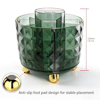 GOTOBA Dark Green Pen Pencil Holder for Desk, 360° Rotating Pen Organizer, Green Office Supplies, Cute Pen Holder, 6-Compartment Pencil Holder Rotating - color: Dark Green