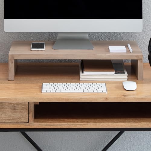 Anji Mountain Wooden Monitor Stand - Elegant Monitor Riser, Perfect Monitor Stand for Desk Organization, Durable Wood Construction monitor stands, Enhances Ergonomics and Workspace Efficiency,Biscotti - color: Biscotti, size: Without Power Source
