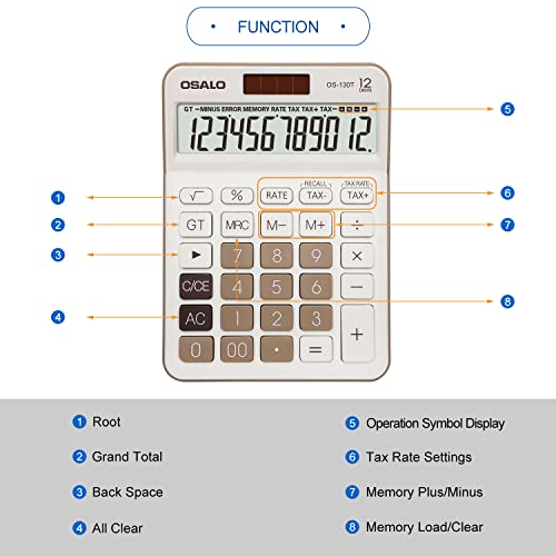 Pendancy Desk Calculator Large Display, 12-Digit, Big Buttons, Tax Keys - color: 130T-Brown, size: Large