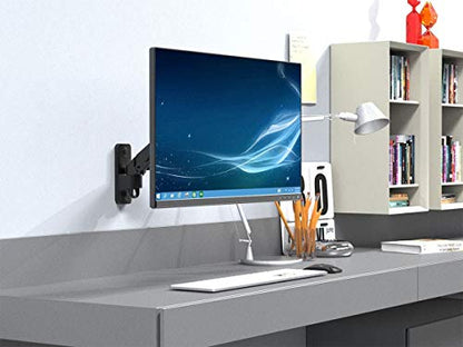 Monoprice Full Motion Wall Mount - for Monitors Up to 27 Inch, Adjustable Gas Spring, 1-Segment, Supports Max Weight 15.4 Pounds, Black - Workstream Collection - style: 1 Segment