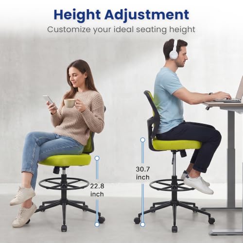Armless Office Chair, Tall Ergonomic Office Chair for Standing Desk, Adjustable Height Mesh Computer Chair with Foot Ring & Wheels, Rolling Home Office Desk Chair - color: Green