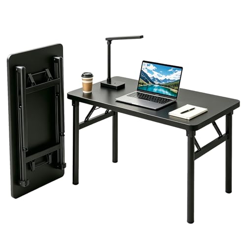 Small Folding Computer Desk - 39.4 Inch Foldable Small Spaces Compact Desk,No Assembly,Bedroom, Dorm and Apartment,Portable Study for Home Office Table Black - color: Frame：black/Board：black, size: 39.4“*19.7”
