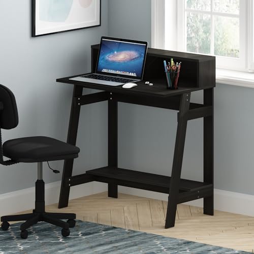 Furinno Simplistic 32-Inch Black Computer Desk, Small Office Desk, Rectangular Home Office Desk with Shelf, Gaming Desk for Home Office, Bedroom, Study Room, Black Espresso