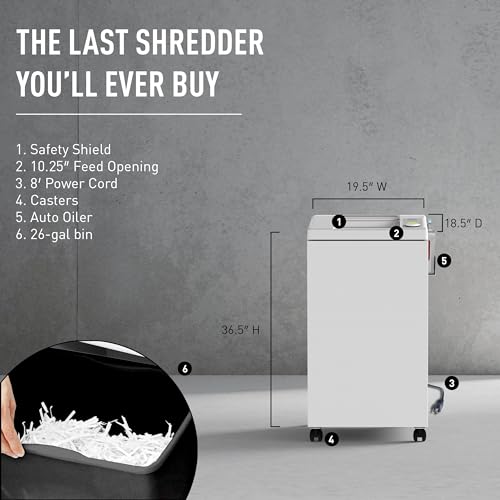 ideal. 2604 Cross-Cut Centralized Office Shredder with Automatic Oiler, Continuous Operation, 23 to 25 Sheet Feed Capacity, 26 gal Bin, Shred Staples/Paper Clips/Credit Cards/CDs/DVDs, P-4 Security - size: Cross Cut - 23 Sheets