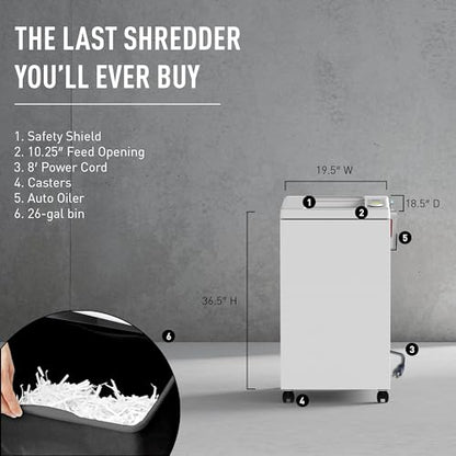 ideal. 2604 Cross-Cut Centralized Office Shredder with Automatic Oiler, Continuous Operation, 23 to 25 Sheet Feed Capacity, 26 gal Bin, Shred Staples/Paper Clips/Credit Cards/CDs/DVDs, P-4 Security - size: Cross Cut - 23 Sheets