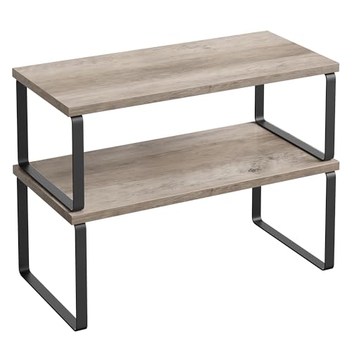SONGMICS Cabinet Organizer Shelf, Set of 2 Spice Rack, Kitchen Storage | Kitchen Counter Storage Spice Rack, Particleboard, Steel, Heather Greige and Matte Black, BYSTRO Collection UKCS200X02 - color: Ink Black + Heather Greige, size: 15.6"w