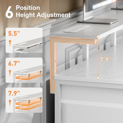 HLDIRECT 47 Inch Gaming Desk with LED Light and 8 Storage Drawers, White - color: White