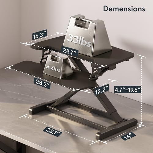 FLEXISPOT Standing Desk Converter, 28", Black - color: Black, size: 28"