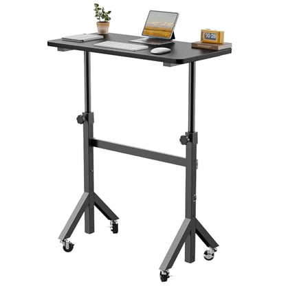 ErGear Small Standing Desk Adjustable Height, 6 Height Settings Up to 46.5″, Walking Pad Desk with Triangular Leg Design, Smooth Mobility with Lockable Wheels, Standing Desk for Walking Pad, Black - color: Black