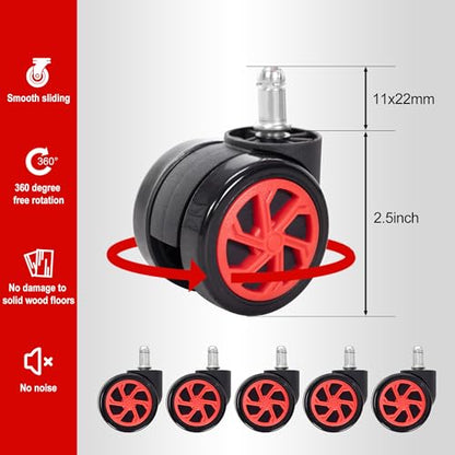 28" Heavy Duty Nylon Gaming Office Chair Base Replacement Part with Wheels | Computer Chair Base Legs with 5 Casters - color: Red