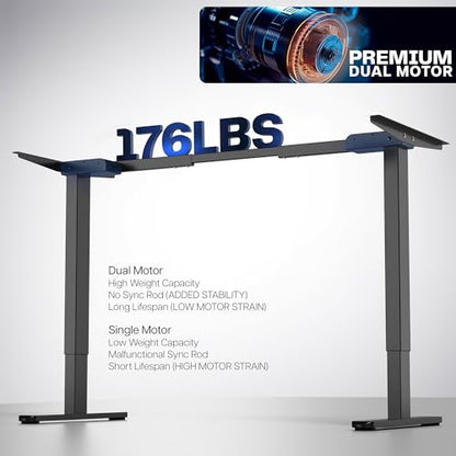 VIVO Electric Dual Motor Standing Desk Frame for 41 to 81 inch Table Tops, Frame Only, Ergonomic Standing Height Adjustable Base with Push Button Memory Controller, Black, DESK-V122EB - color: Black