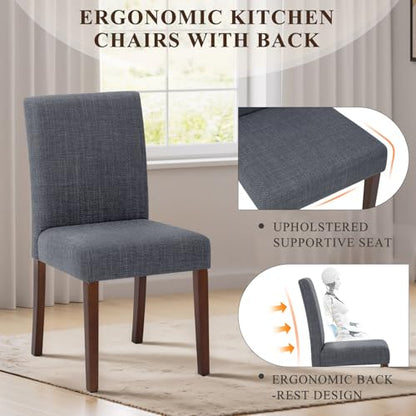 Upholstered Parsons Dining Chairs Set of 6, Modern Dining Room Chairs with Back, Fabric Kitchen Side Chairs with Wood Legs for Dinner Farmhouse Restaurant, Dark Grey - color: Dark Grey, size: Set of 6
