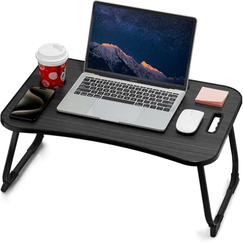 ZEAPTAC Foldable Lap Desk, Bed Desk, Bed Table & Laptop Stand w/Cup Holder - color: Dark Black