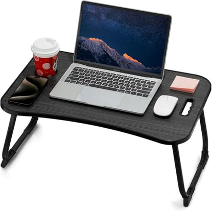 ZEAPTAC Foldable Lap Desk, Bed Desk, Bed Table & Laptop Stand w/Cup Holder - color: Dark Black