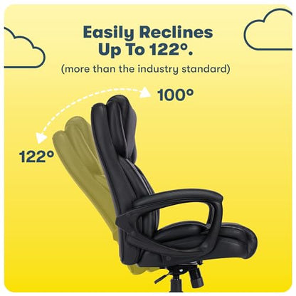 Serta Ergonomic Executive Office Chair with Lumbar Support, Leather Chair | Garret, Back Pain Relief, Foam Seat Cushion, Padded Arms, Adjustable Height and Tilt, Office Chair with Wheels, Space Black - color: Space Black