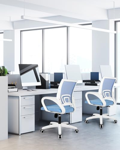NEO CHAIR Office Computer Chair Ergonomic Mid-Back Mesh Desk Chair, SkyBlue | Breathable Mesh Back with Lumbar Support, Height Adjustment, Smooth Rolling Casters for Home Office, Study or Gaming Setup - color: Sky Blue-fabric