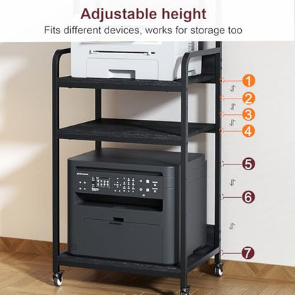 4 Tier Printer Stand with Wheels, Extra Large Tall Printer Table for Home Office, Printer and Shredder Stand with Storage Shelf (Black) - color: Black